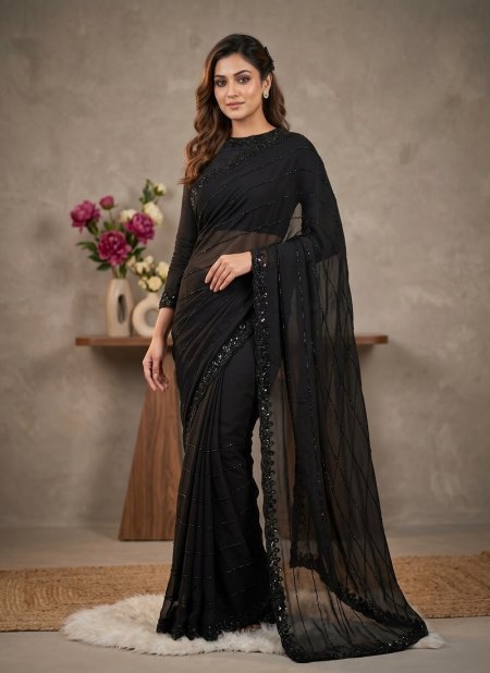 Madhu Pure Faux Georgette Beeds Work Saree